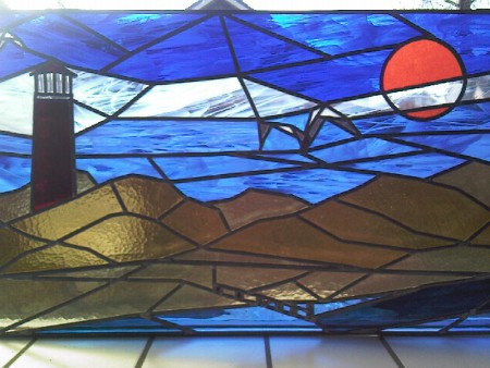 detailfoto van paneel n.a.v. thema vuurtoren aan zee 